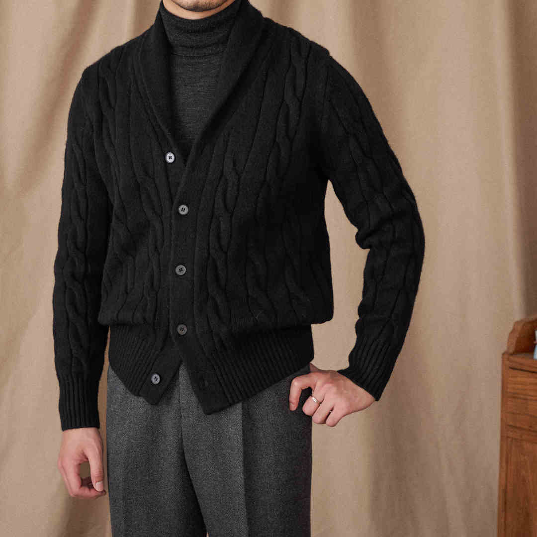 Aspen Cable Knit Shawl Collar Cardigan