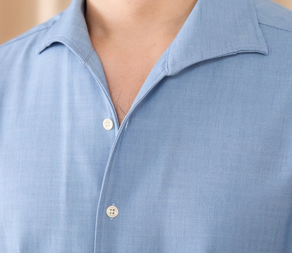 Drape Denim One Piece Collar Long Sleeve Shirt