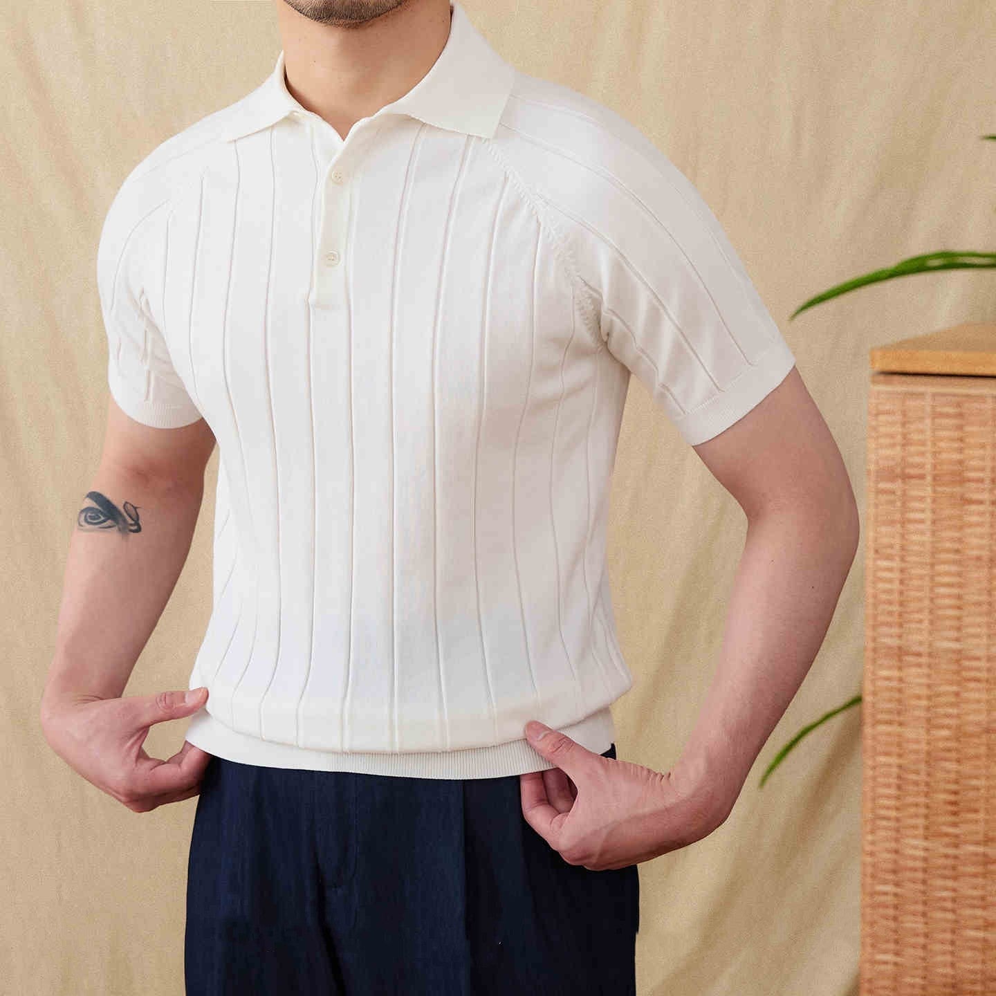 St. Barts Pleated Cotton Blend Short Sleeve Polo Shirt