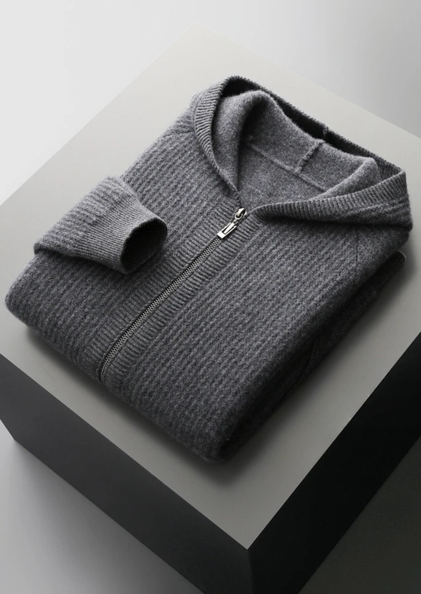 NOBA WOOL RIBBED ZIPPER HOODIE