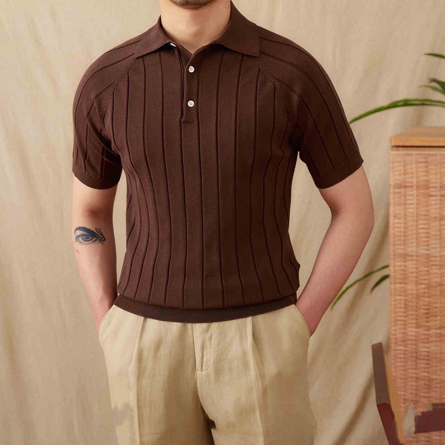 St. Barts Pleated Cotton Blend Short Sleeve Polo Shirt