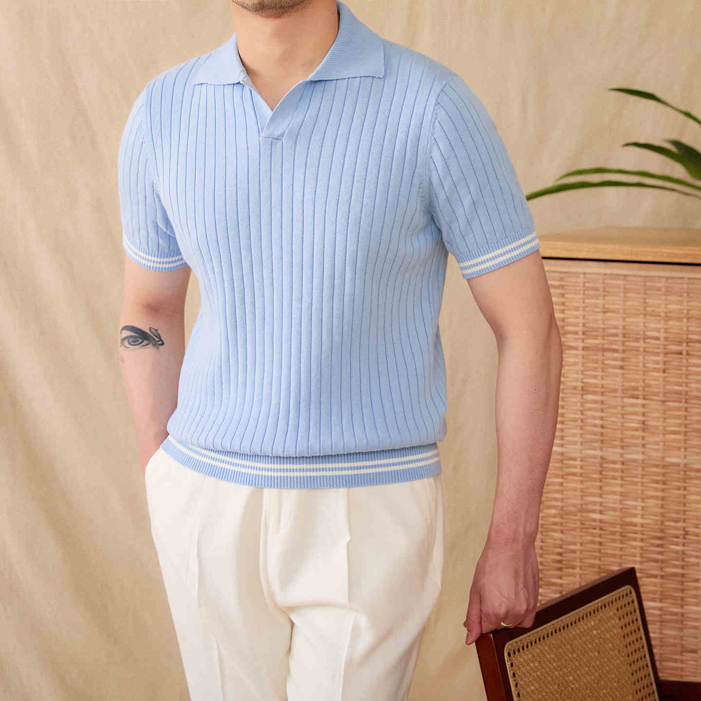 Antibes Ribbed Cotton Blend Short Sleeve Polo Shirt