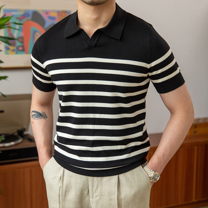 Buttonless Marina Striped Knitted Polo