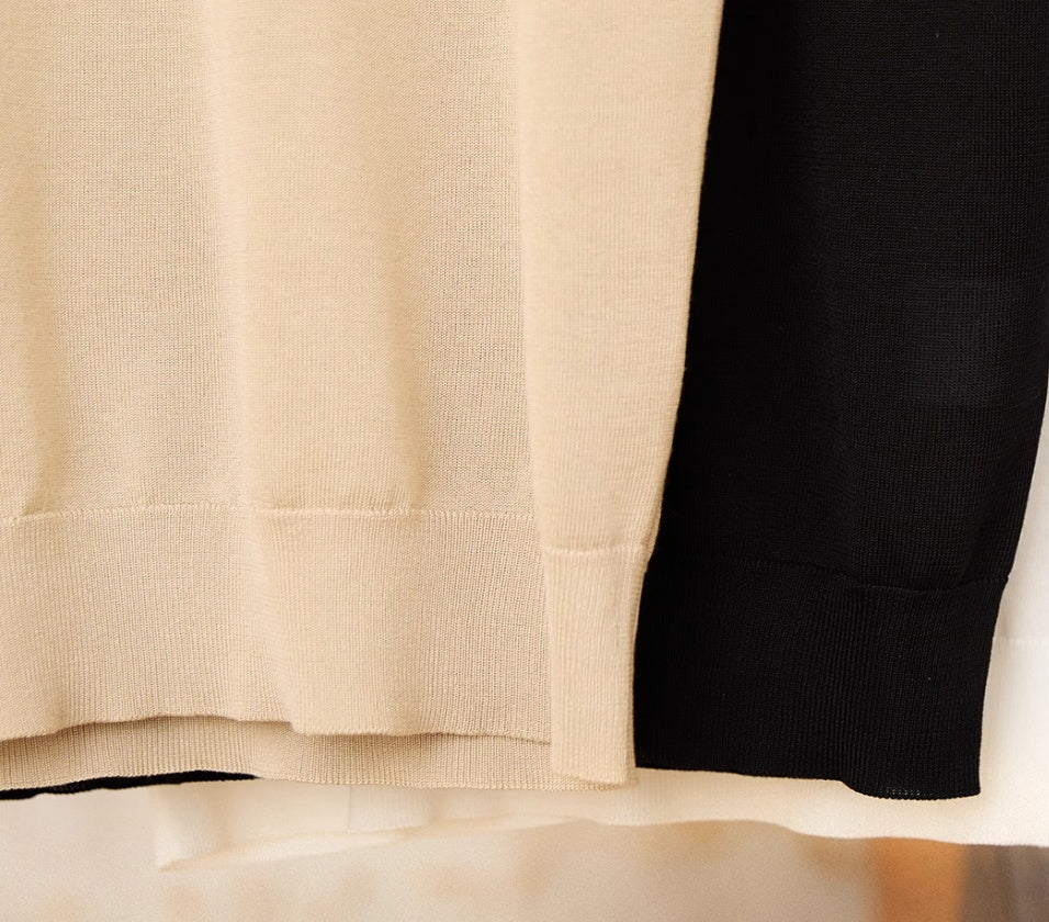 Basic Mock Neck Silk Blend Knit T-Shirt