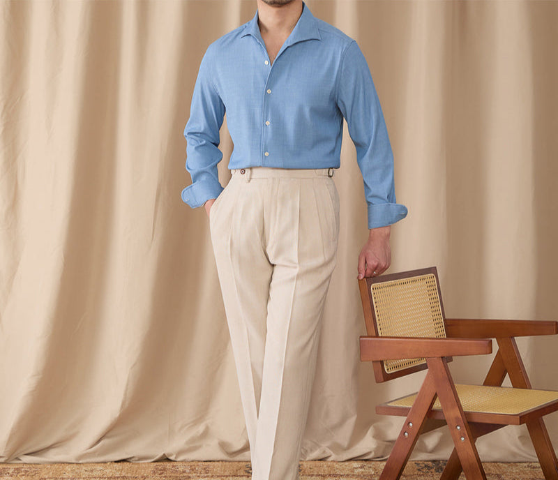 Drape Denim One Piece Collar Long Sleeve Shirt