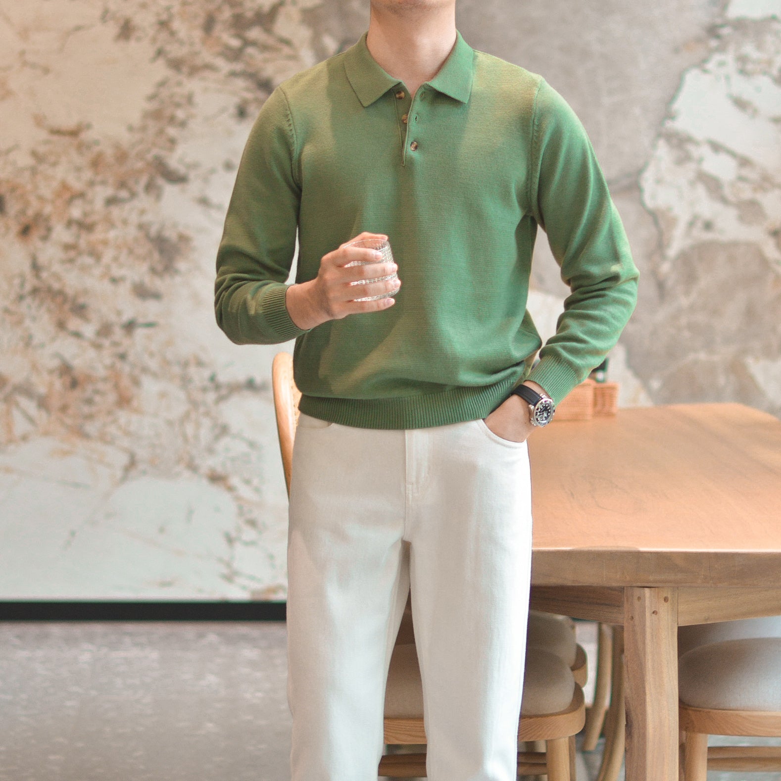 Everyday Long Sleeve Knit Polo Shirt