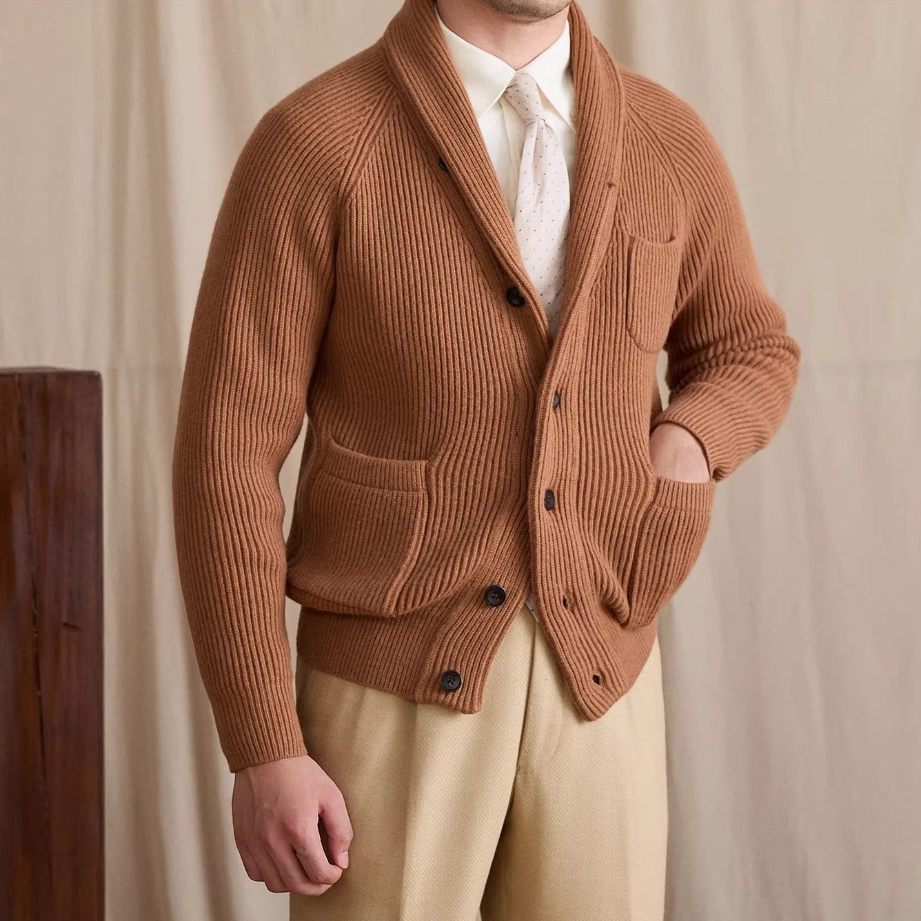Harrow Ribbed Shawl Collar Cardigan