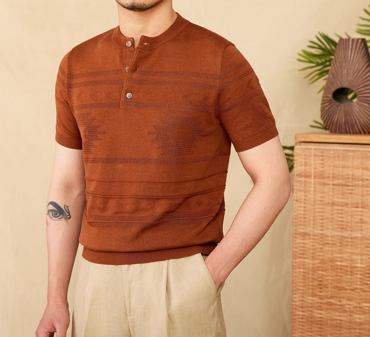 Navajo Cotton Blend Henley T-Shirt
