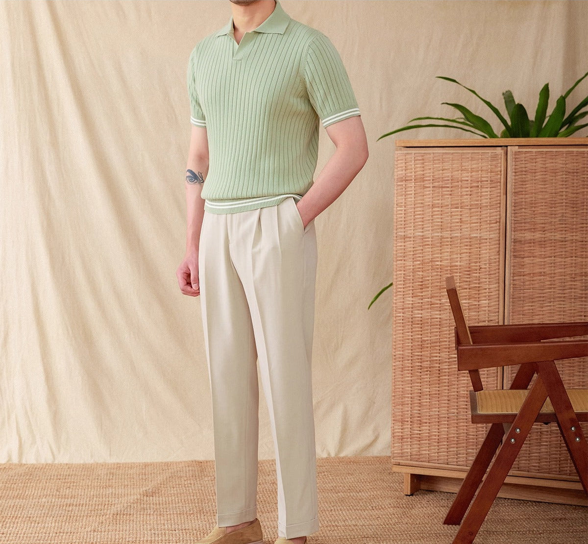 Antibes Ribbed Cotton Blend Short Sleeve Polo Shirt