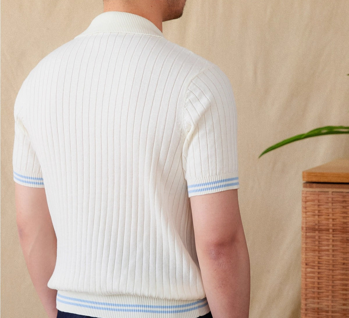 Antibes Ribbed Cotton Blend Short Sleeve Polo Shirt