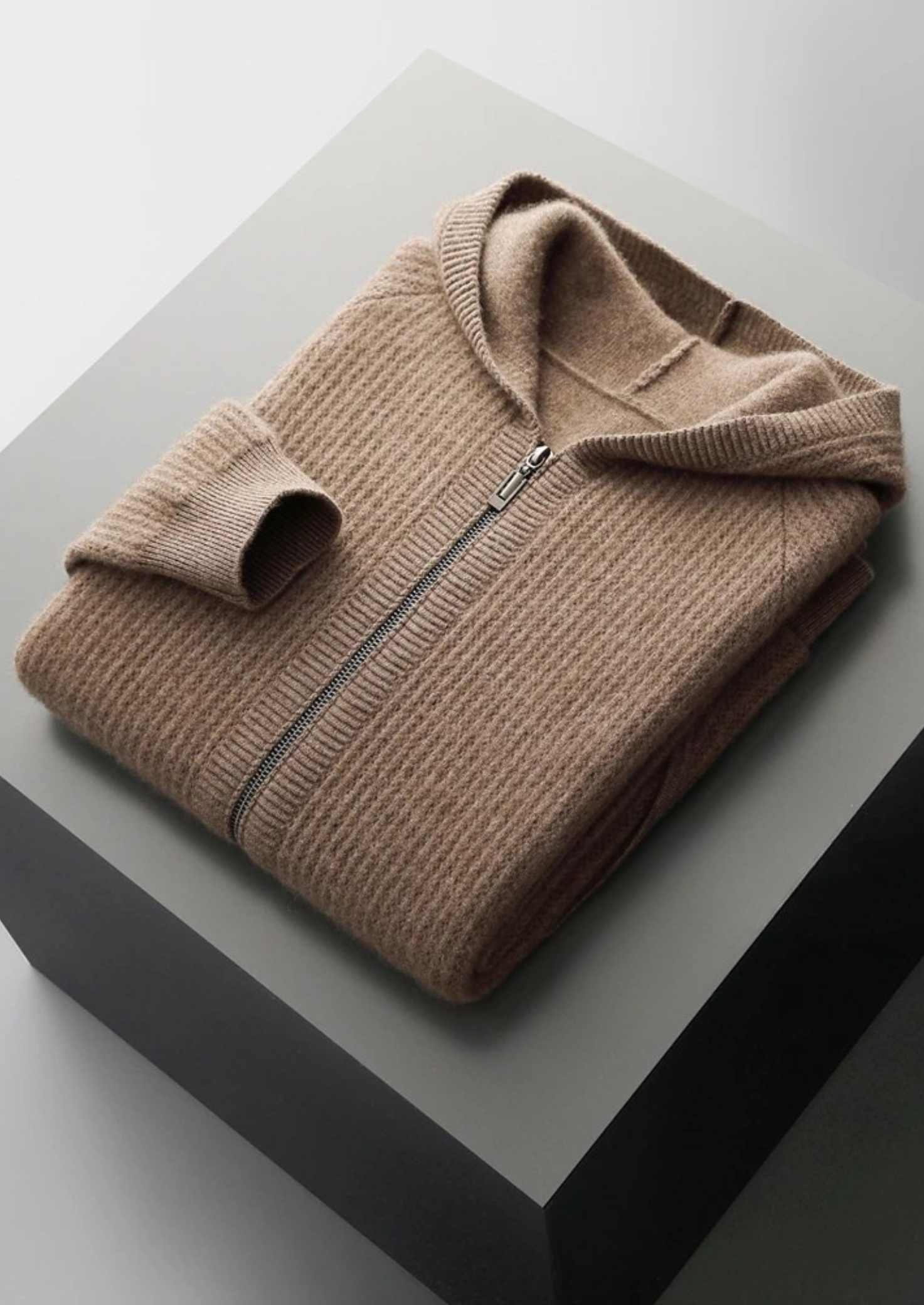NOBA WOOL RIBBED ZIPPER HOODIE