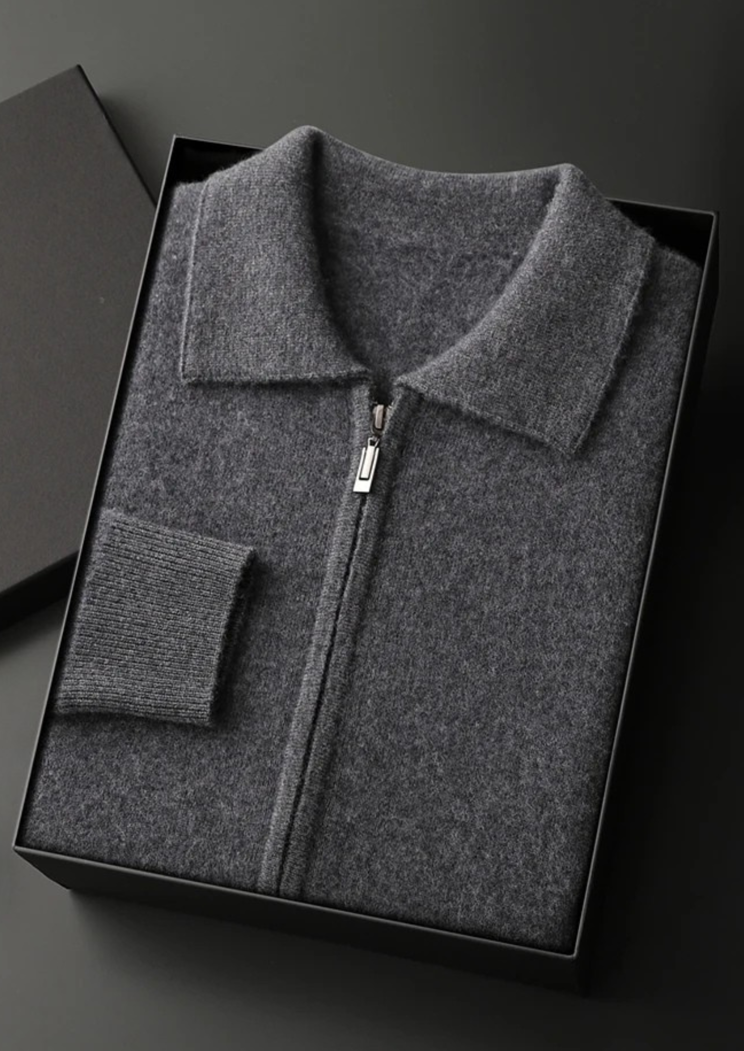 100% CASHMERE ZIP POLO CARDIGAN