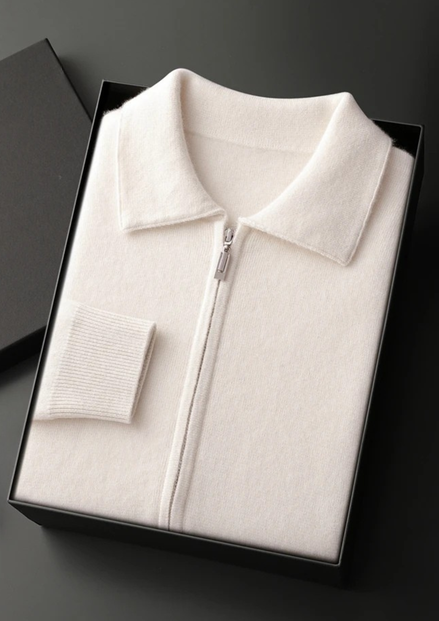 100% CASHMERE ZIP POLO CARDIGAN