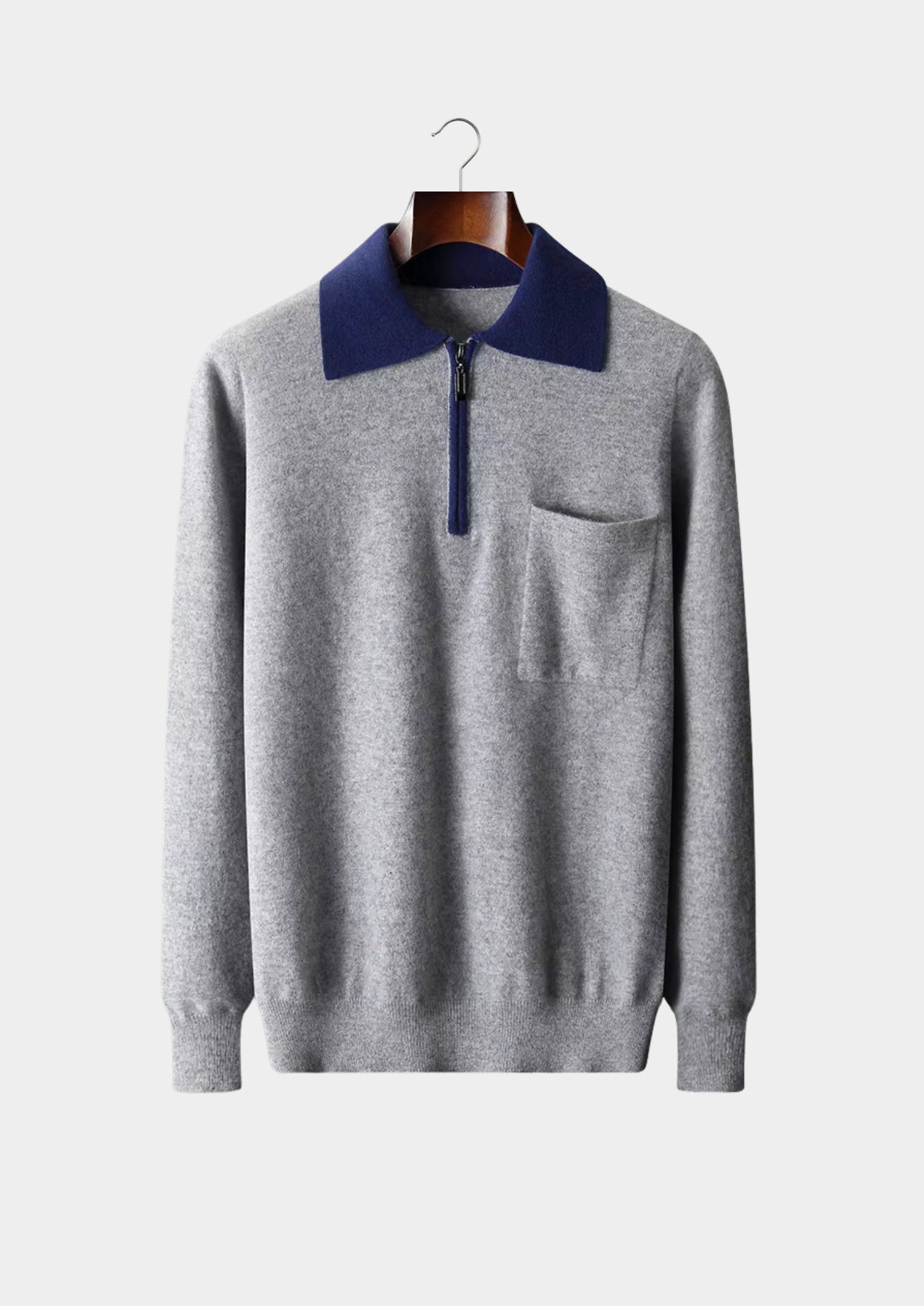 100% CASHMERE TWO TONE ZIPPER POLO