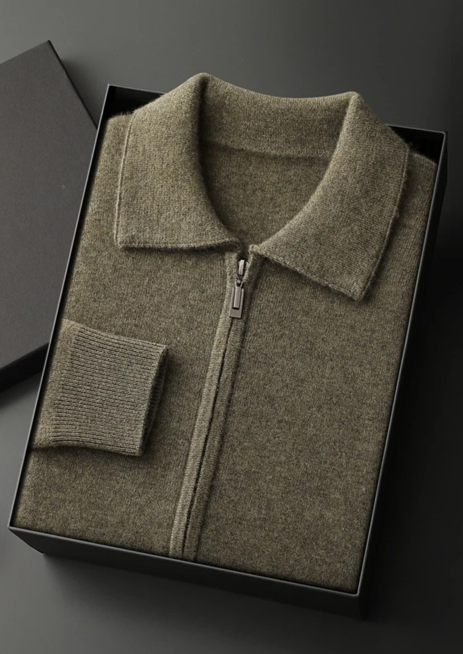 100% CASHMERE ZIP POLO CARDIGAN