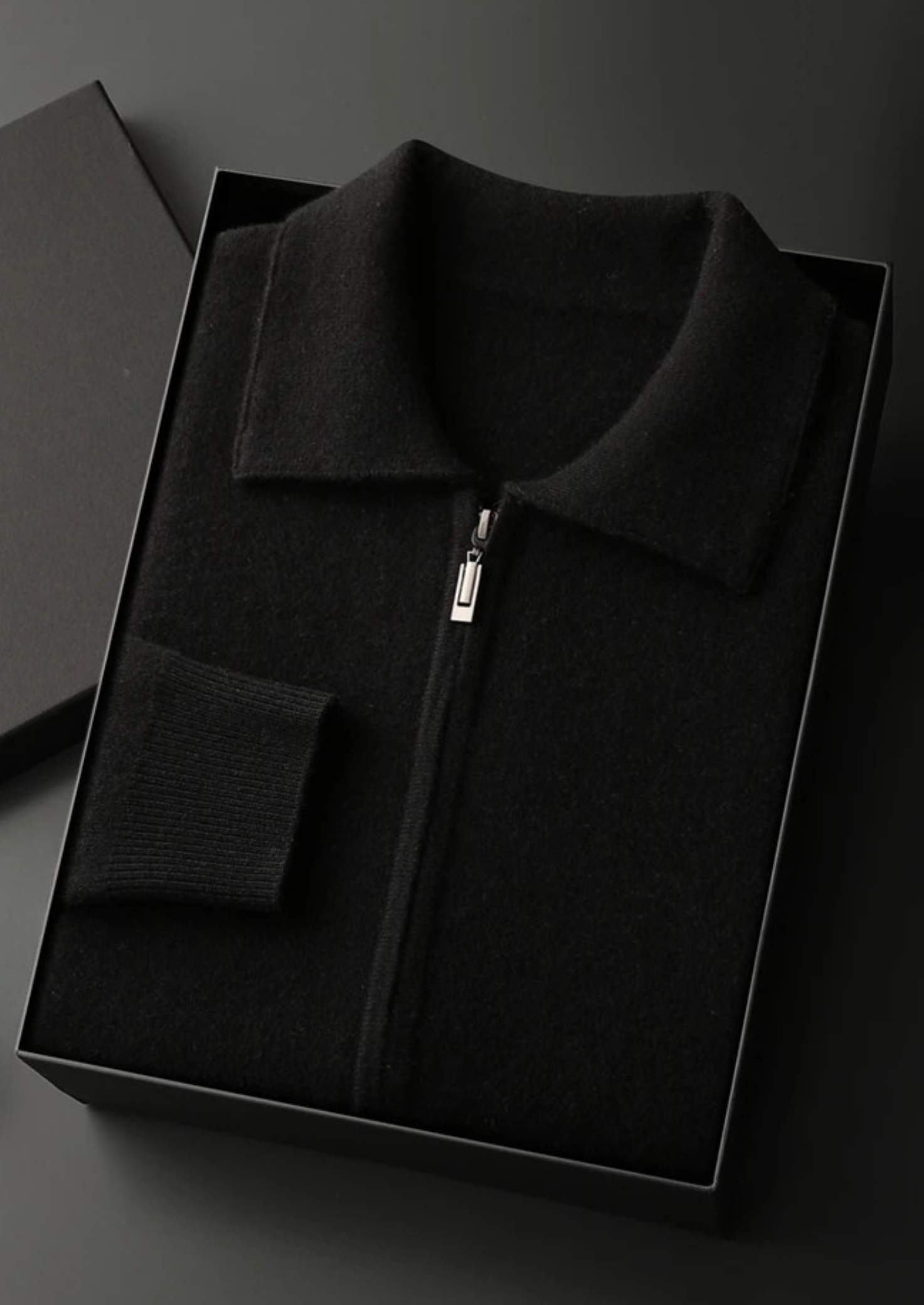 100% CASHMERE ZIP POLO CARDIGAN