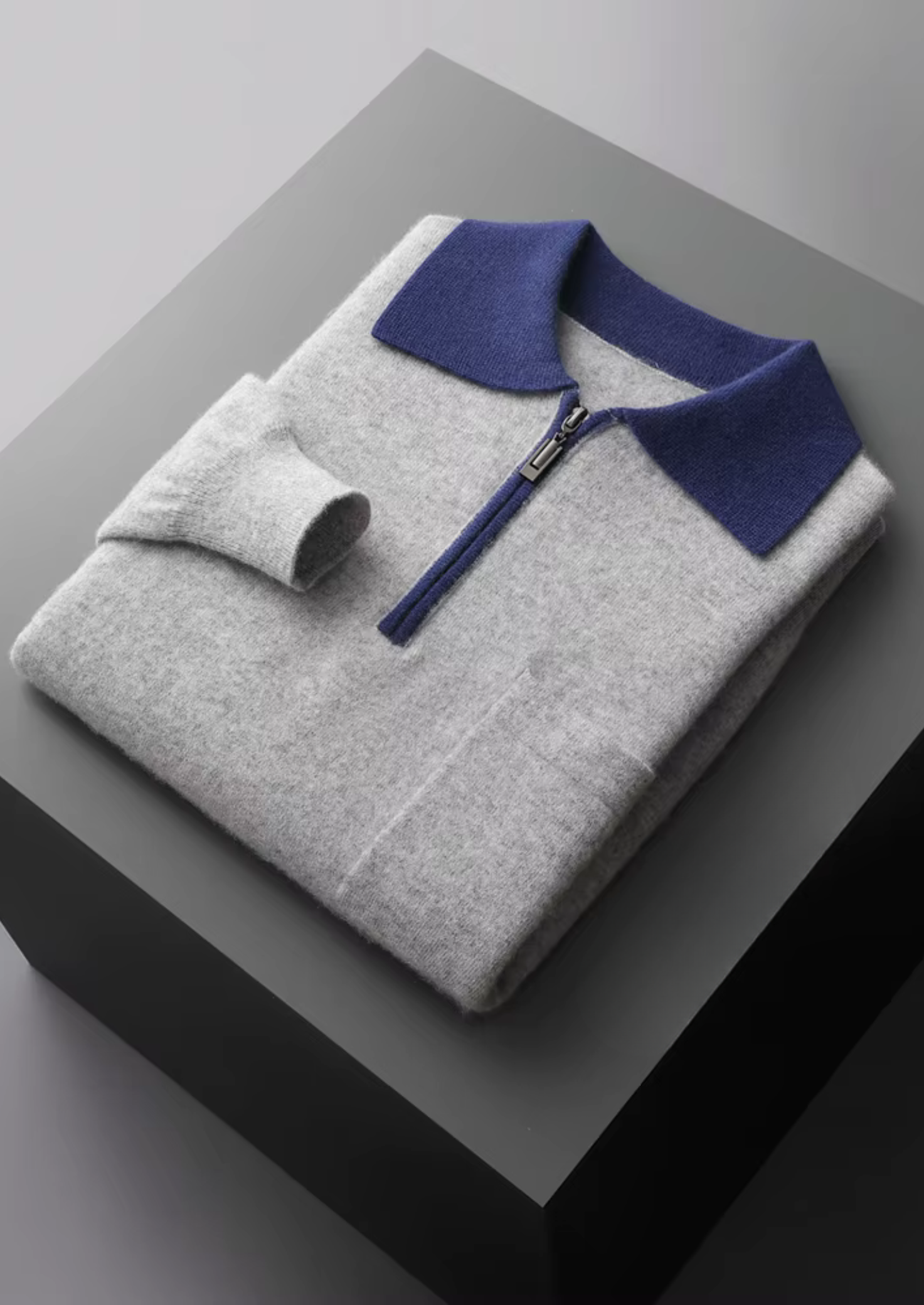 100% CASHMERE TWO TONE ZIPPER POLO