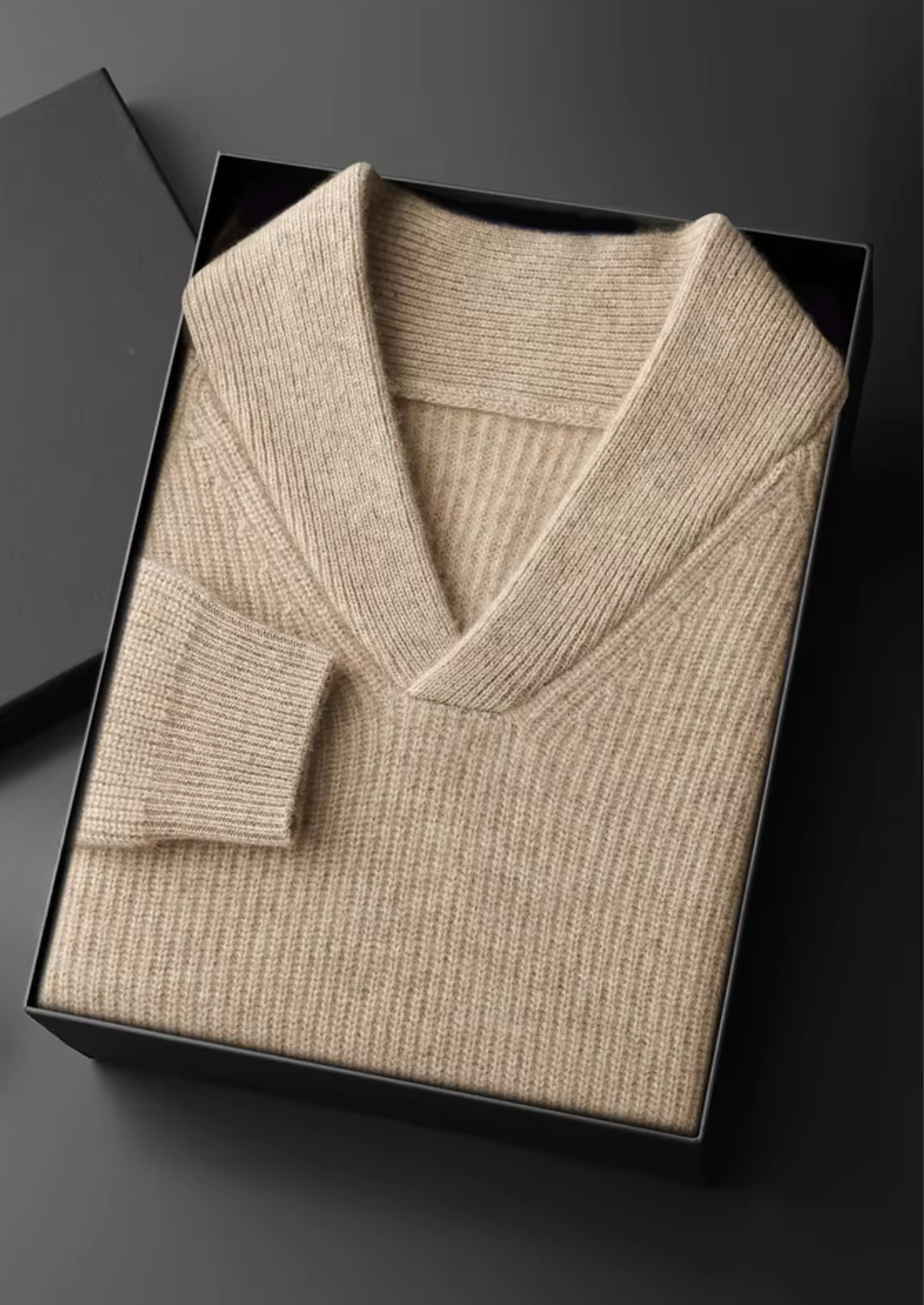 100% CASHMERE RIBBED V-NECK SWEATER