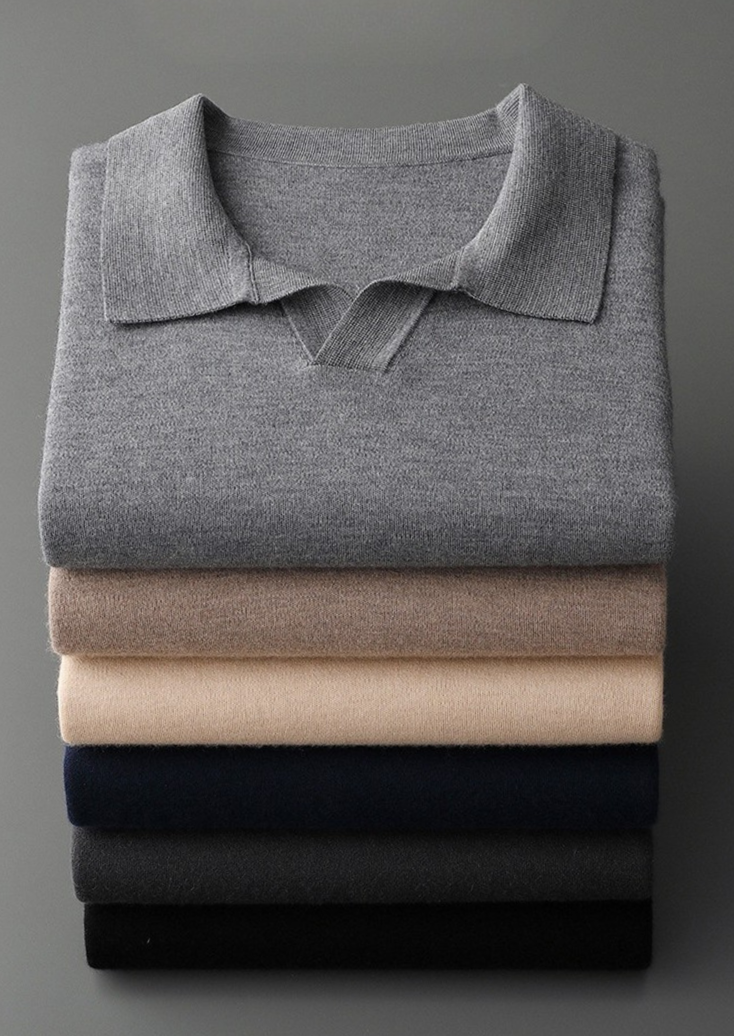 100% CASHMERE BUTTONLESS SWEATER POLO