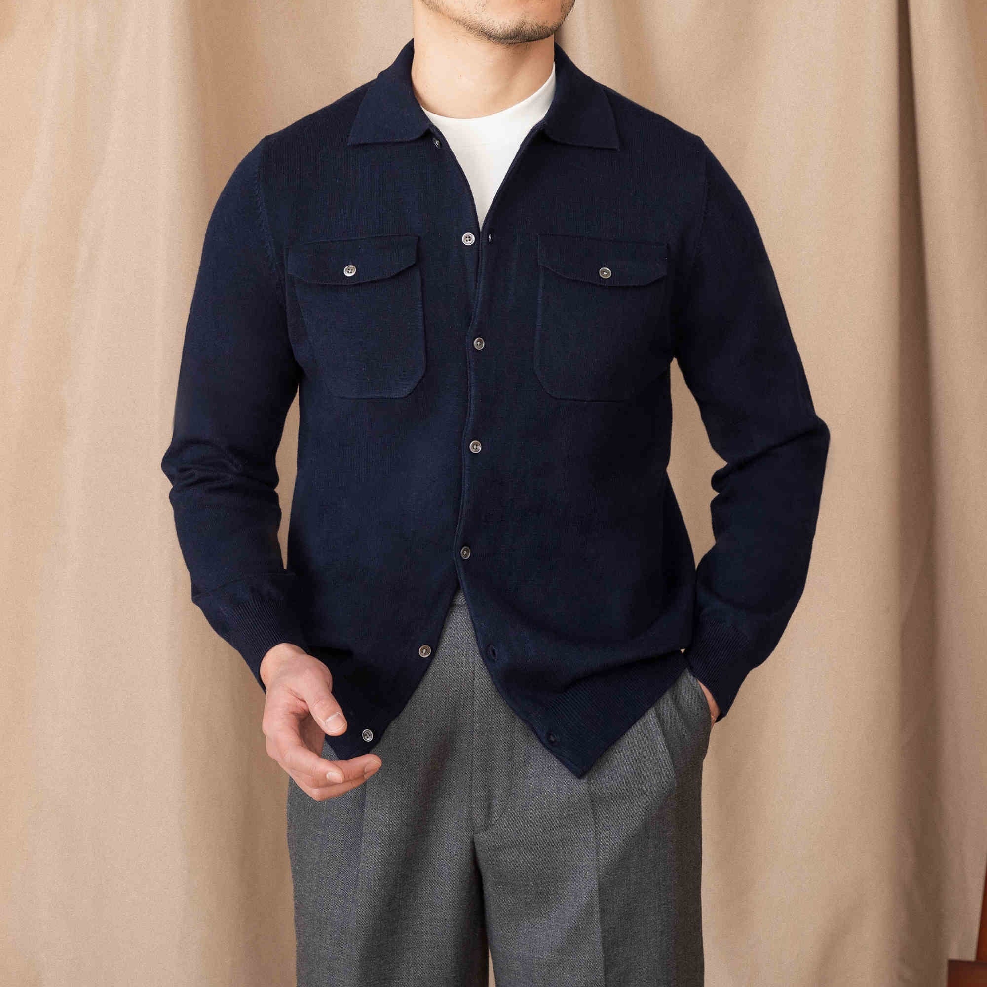 Chest Pocket Wool Blend Long Sleeve Knitted Cardigan