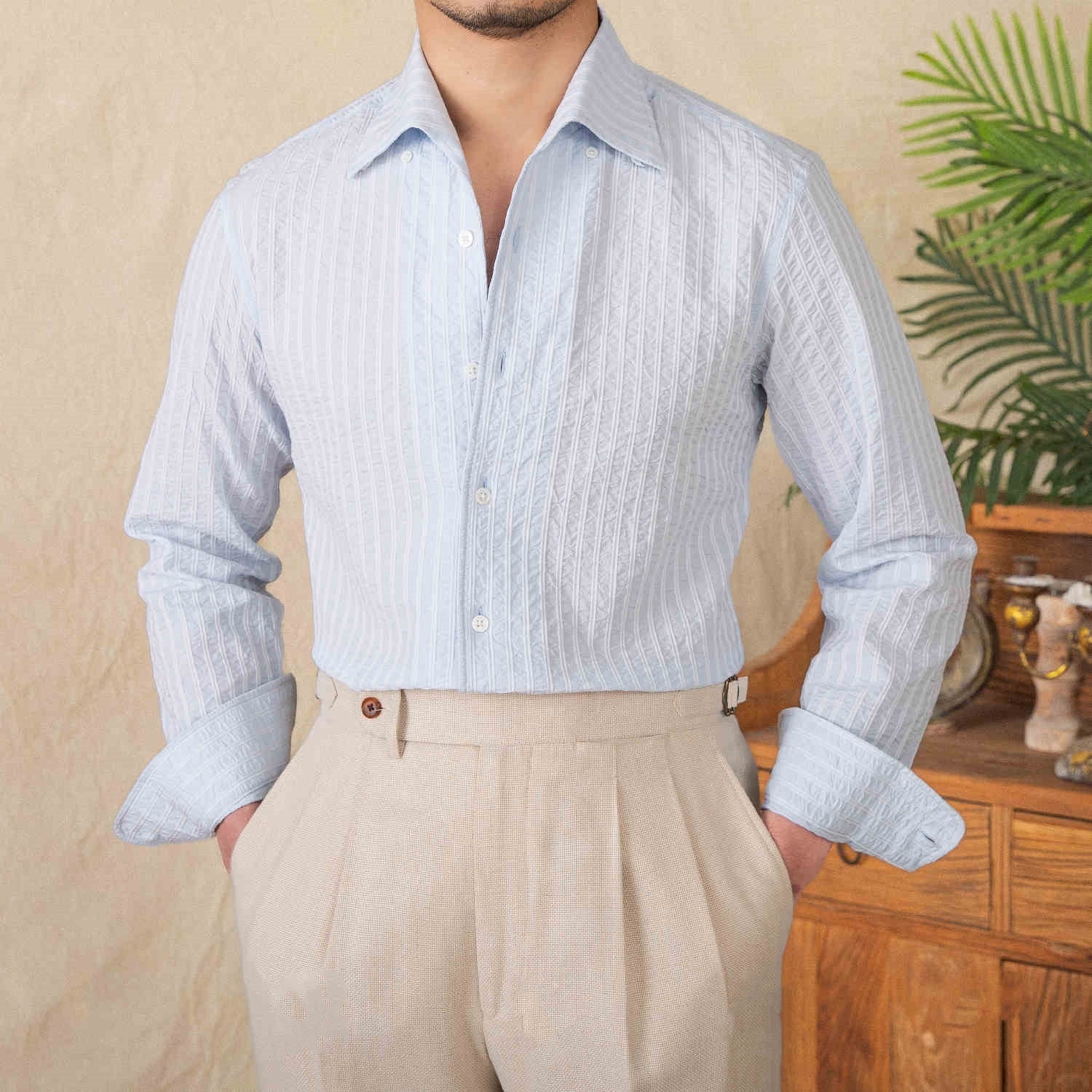 Budva Cotton Seersucker Long Sleeve Shirt