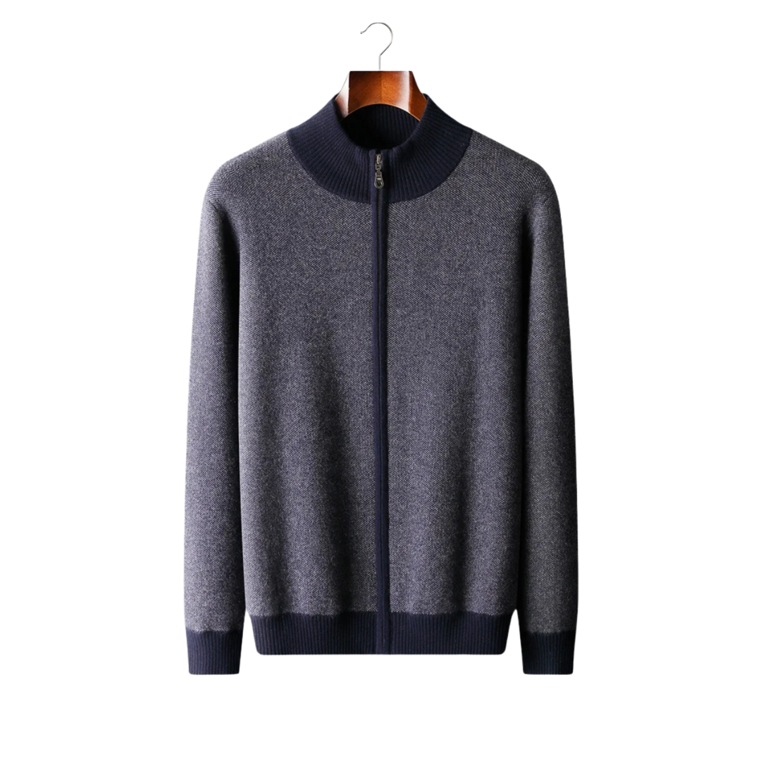 100% CASHMERE JACQUARD ZIP CARDIGAN