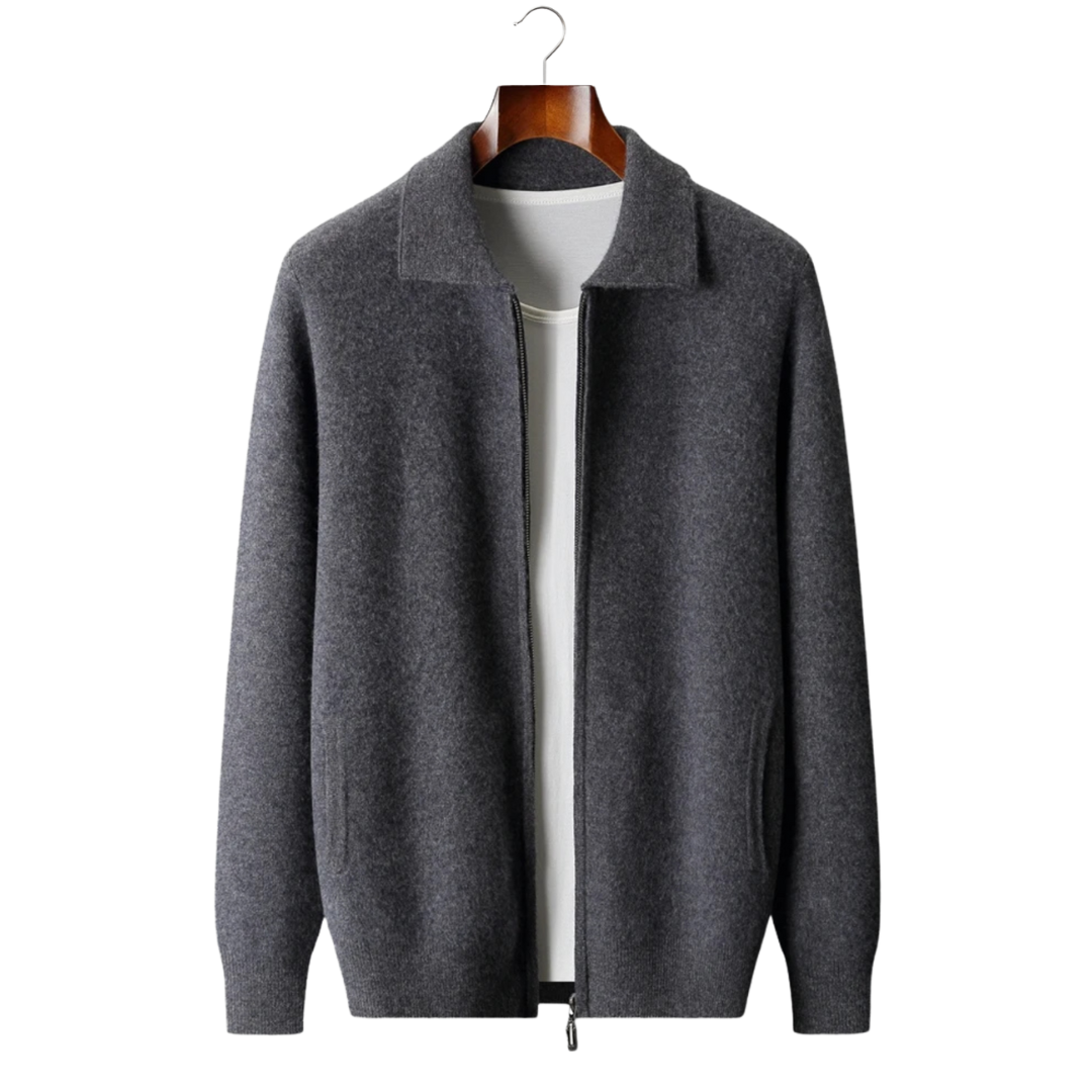 100% CASHMERE ZIP POLO CARDIGAN