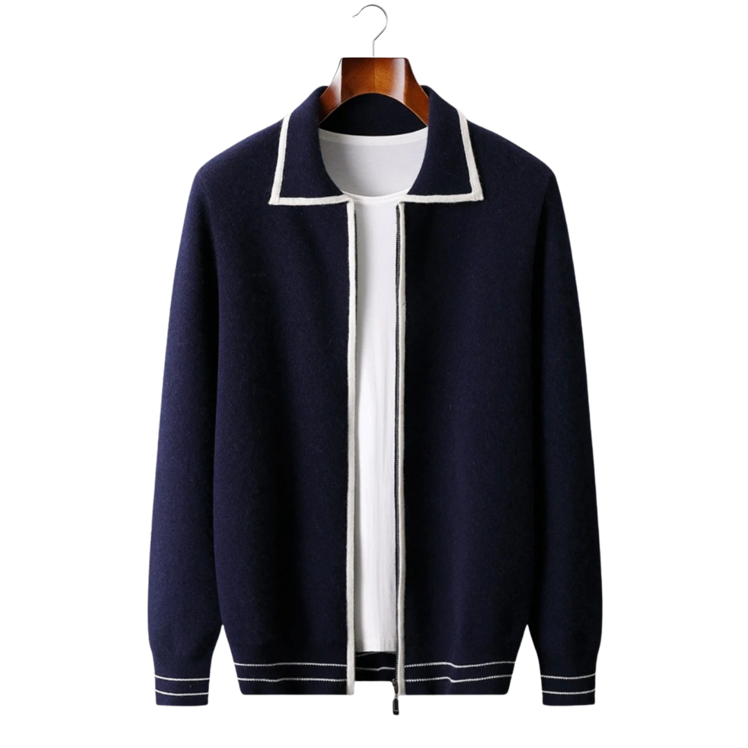 CAVALLO WOOL TWO-TONE POLO CARDIGAN
