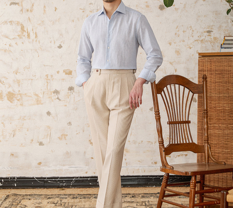 Tivat Striped Cotton Linen Long Sleeve Shirt