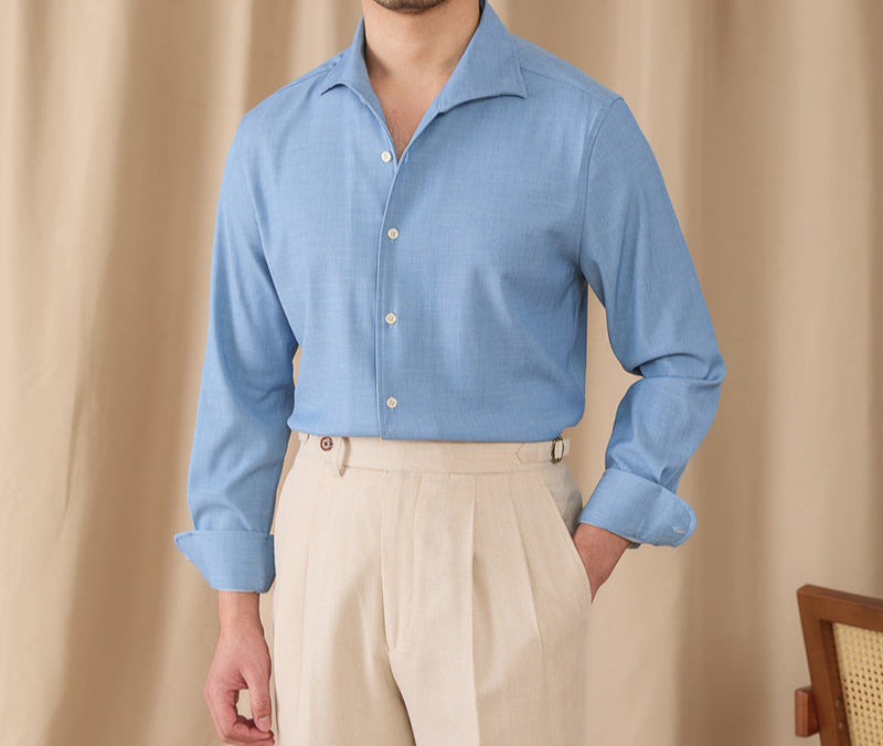 Drape Denim One Piece Collar Long Sleeve Shirt