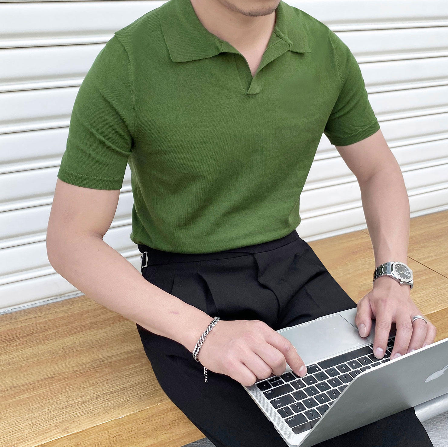 Lyocell Knit Open Collar Polo