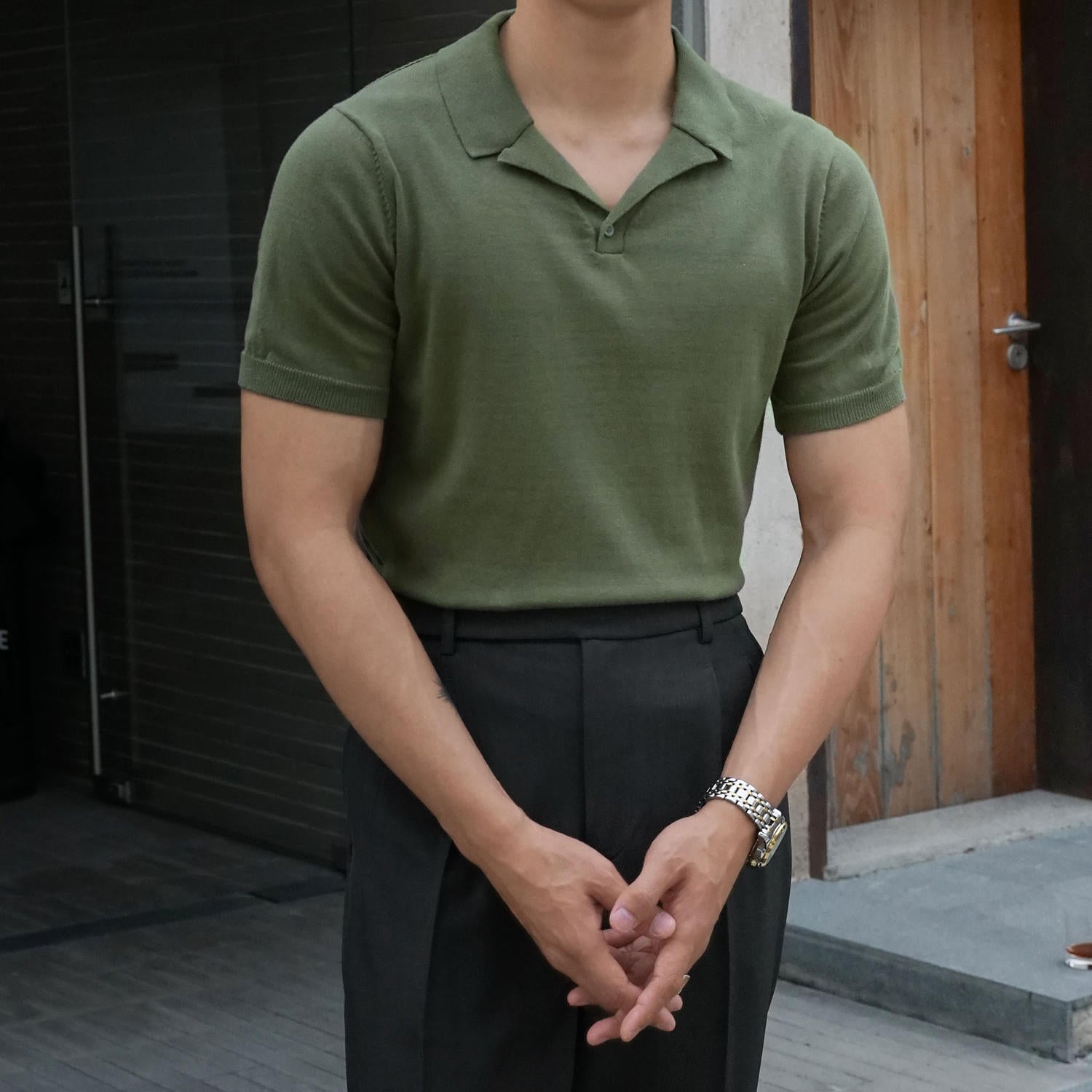 Slim Fit Spread Collar Polo Shirt