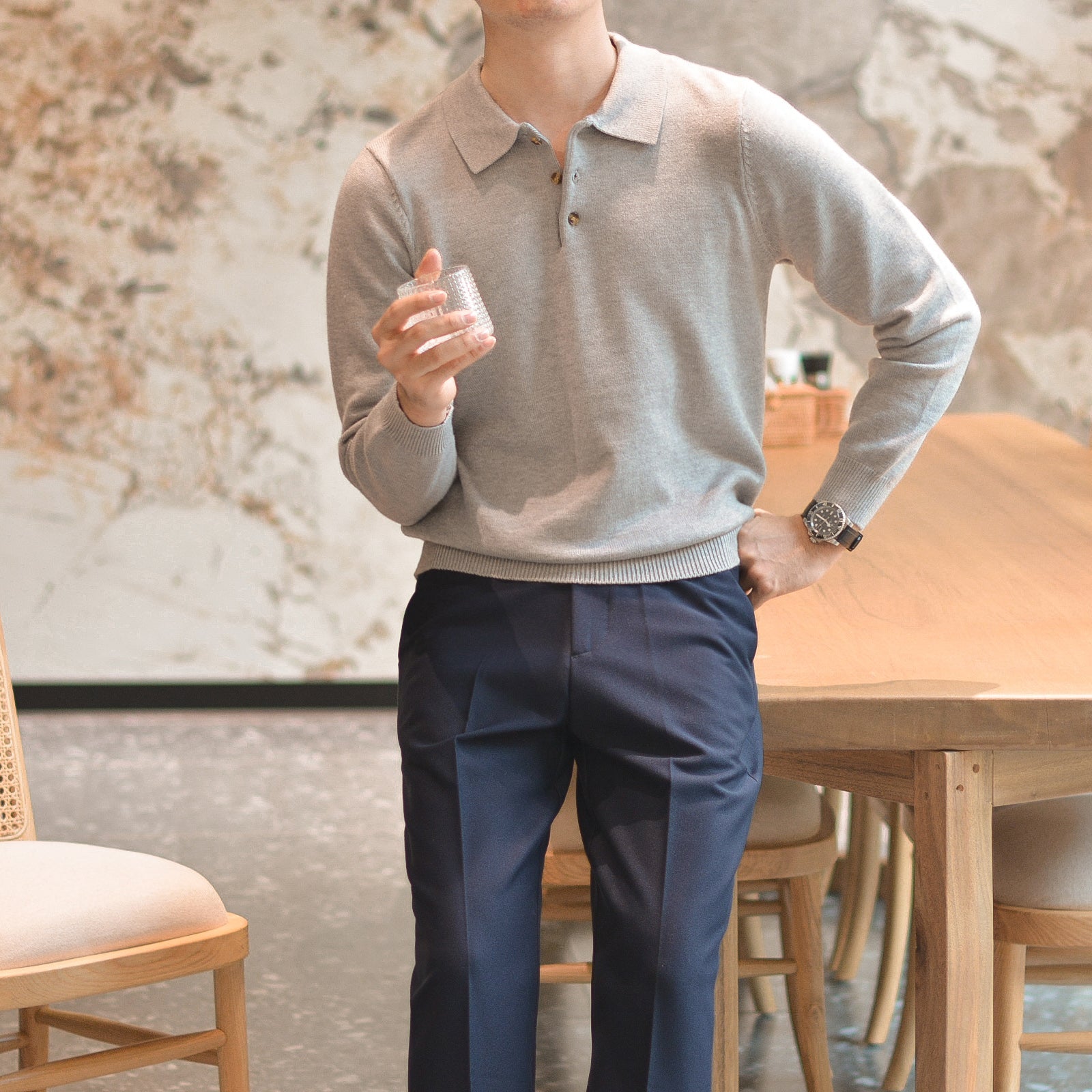 Everyday Long Sleeve Knit Polo Shirt