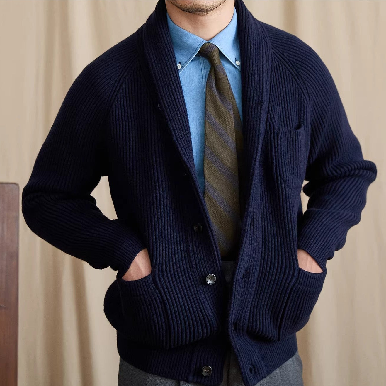 Harrow Ribbed Shawl Collar Cardigan
