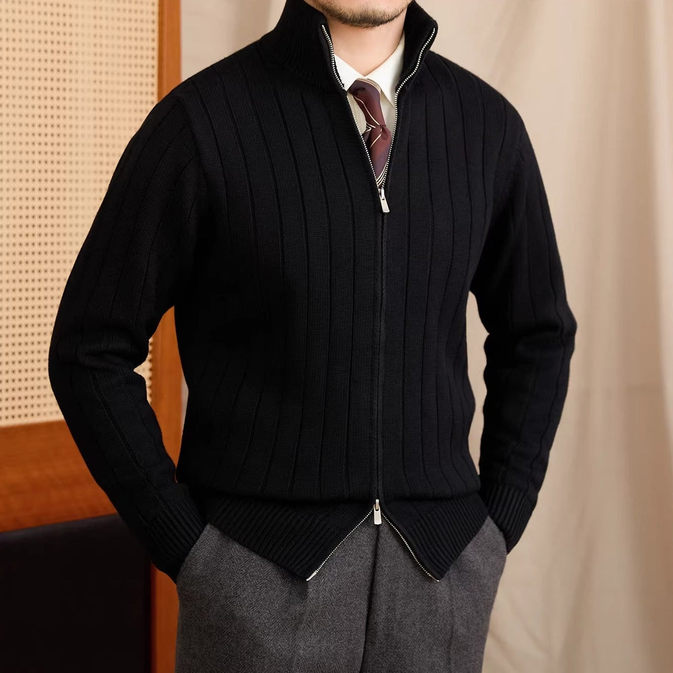 Roma Ribbed Wool Blend Cardigan