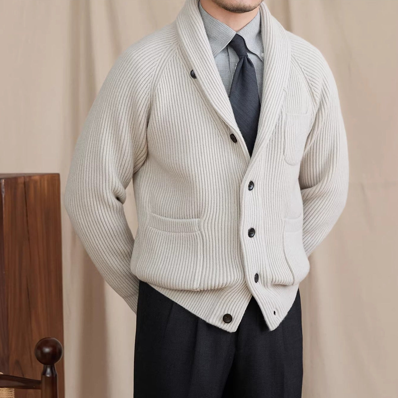Harrow Ribbed Shawl Collar Cardigan