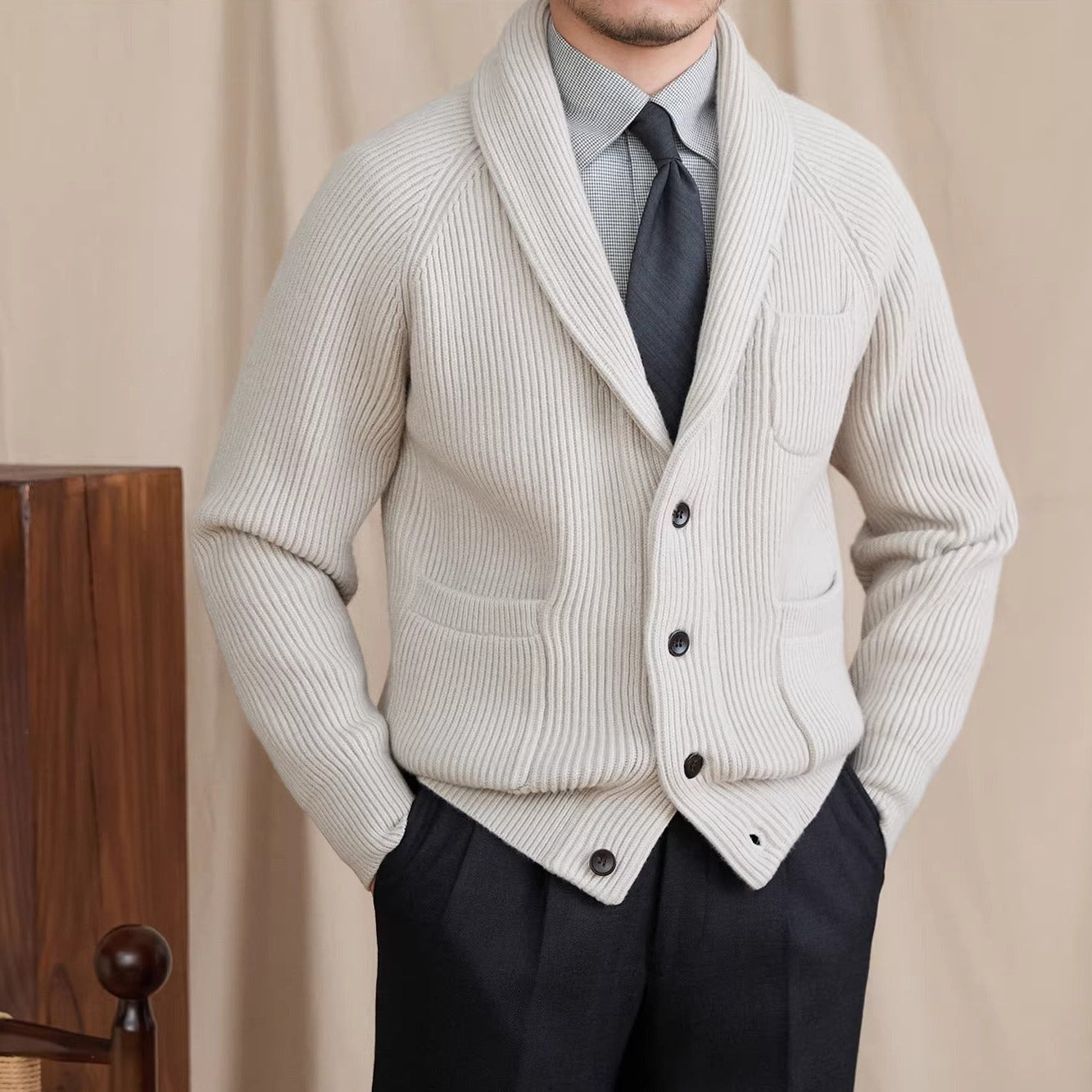 Harrow Ribbed Shawl Collar Cardigan
